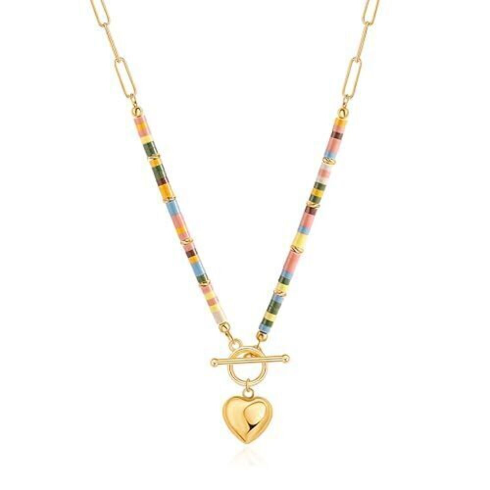 6959 18K Gold Plated Puffy Love Heart Pendant Necklace, Bohemian Colorful